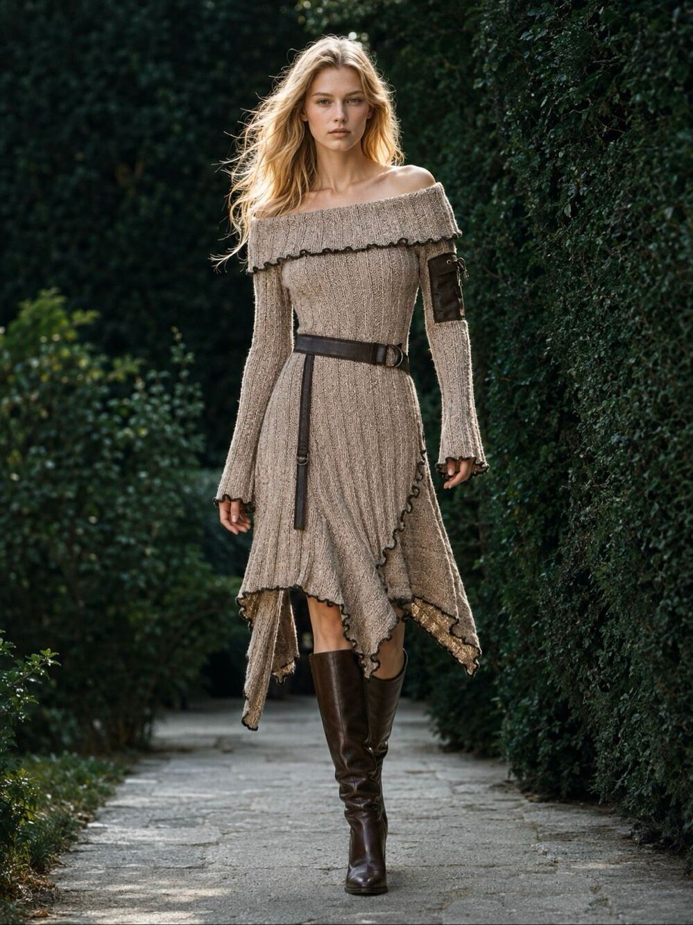 Zone Bleue Vintage Y2K Sweater Dress S M Fairy Grunge Asymmetric Knit Steampunk